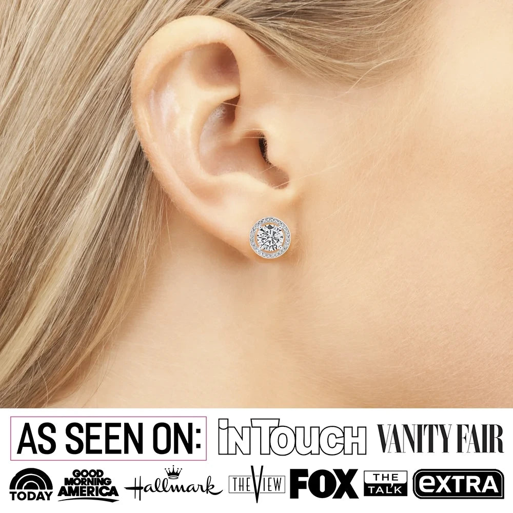 18k White Gold Plated Halo Stud Earrings with Diamond Crystals Gift for Women
