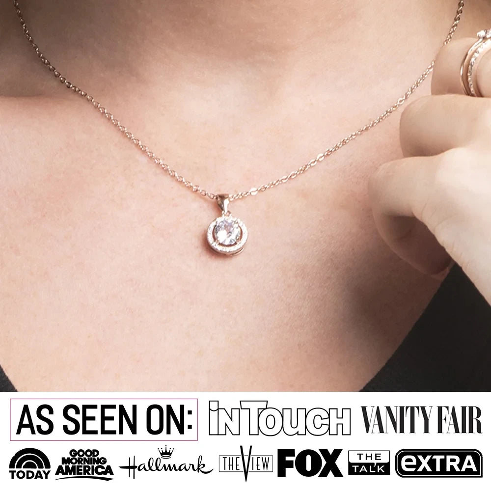 18k White Gold Plated Silver Halo Necklace with Crystal for Women, Gift for Her